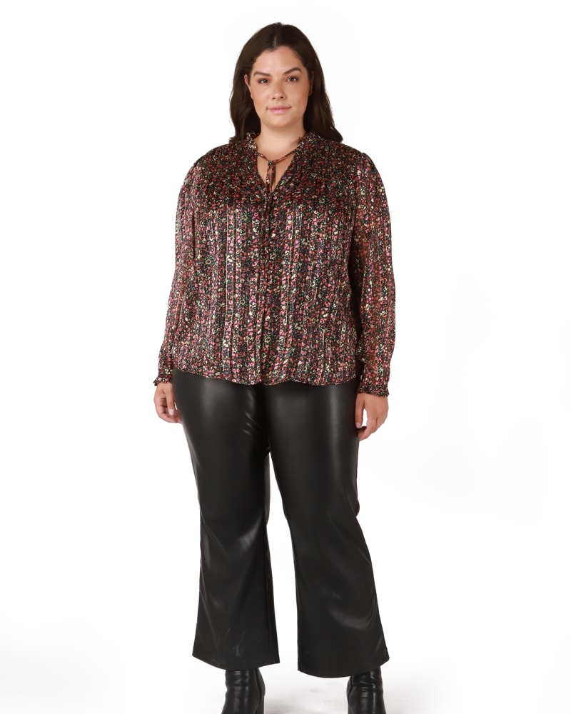 Front of a model wearing a size 0X Angelina PU Straight Leg Pant in Black by DEX PLUS. | dia_product_style_image_id:246212